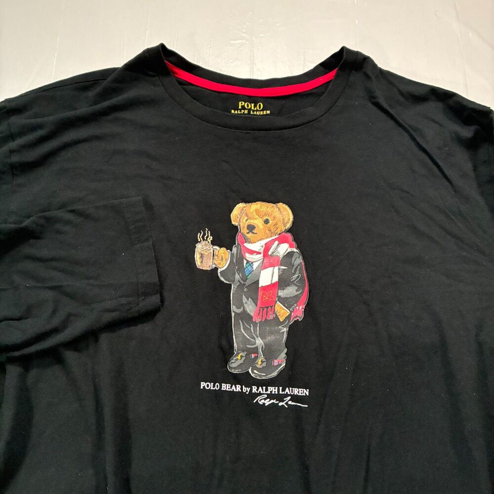 Polo Ralph Lauren Shirt Mens 2XL Long Sleeve Polo Bear Holiday Winter Graphic